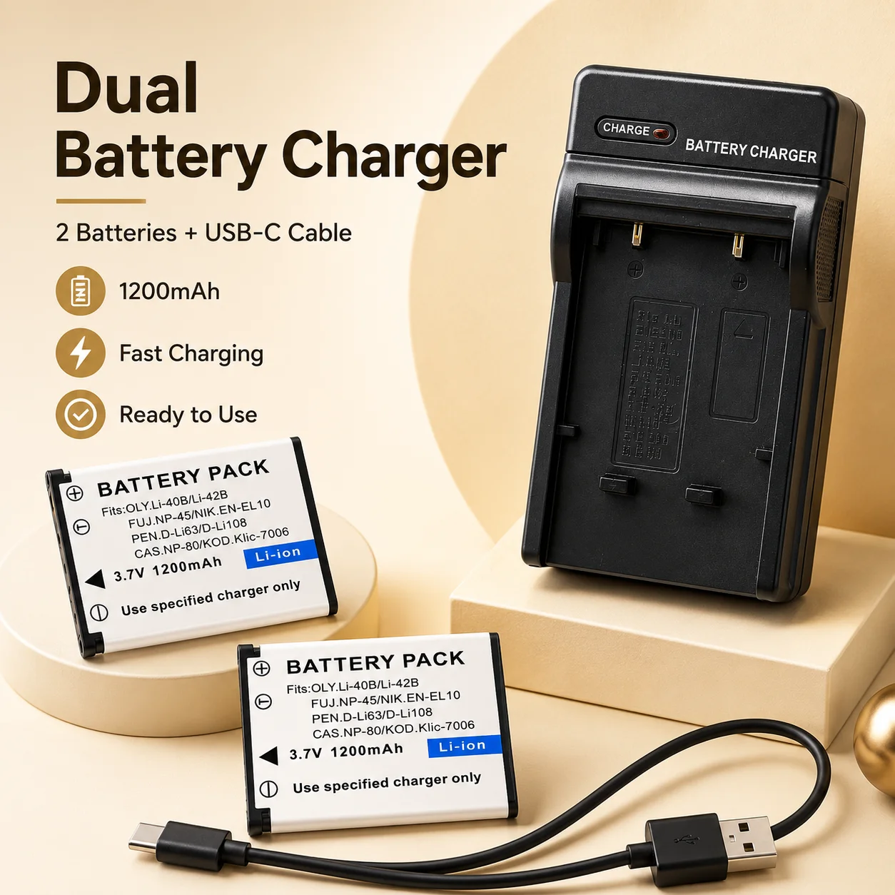 EN-EL10 Li-42B Li-40B NP-45 D-Li63 KLIC-7006 Universal USB Camera Battery Charger for Nikon Olympus Fujifilm Kodak Pentax Casio