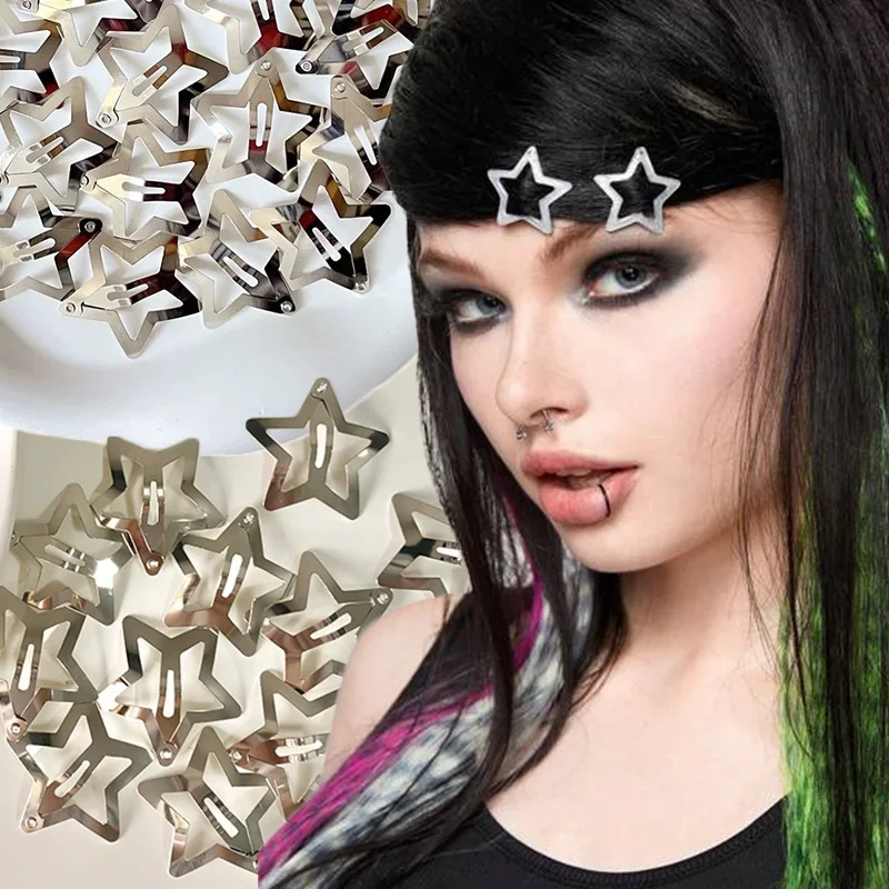 4/50Pcs Silver Star Hair Clips for Girls Y2K Filigree Star Metal Snap Clip Hairpins Barrette Hair Jewelry Nickle Free Bobby Pin