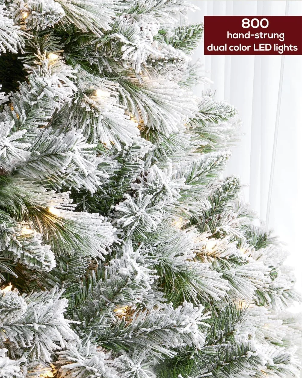 9FT Pre-lit Snow Flocked Christmas Tree Spruce with Remote Control, 800 Warm White Multi-Color Lights