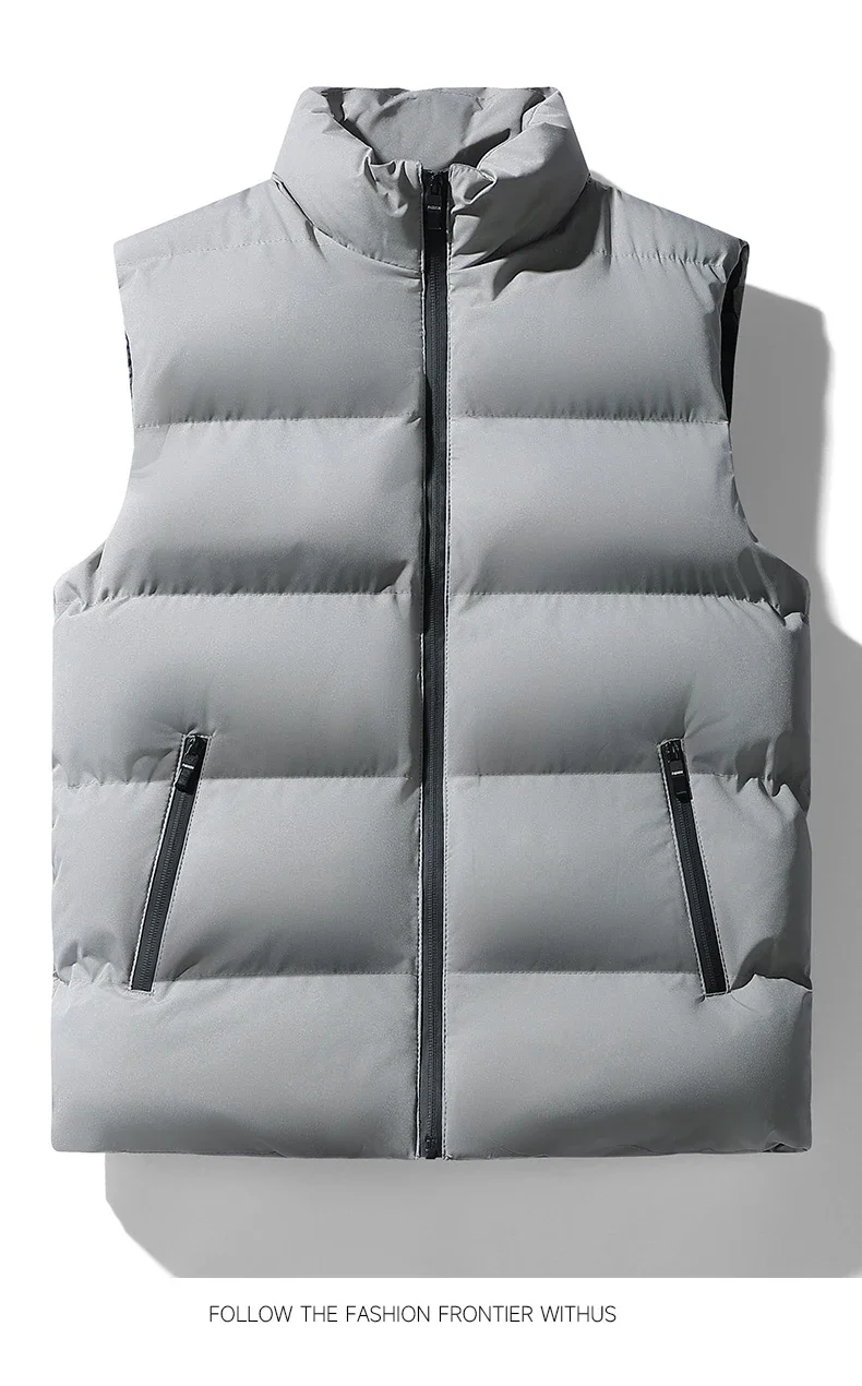 Autumn Winter Oversize Down Coat Men Vest Waterproof Padded Thick Warm Waistcoat for Mens Down Jacket Vest Work Daily Wear