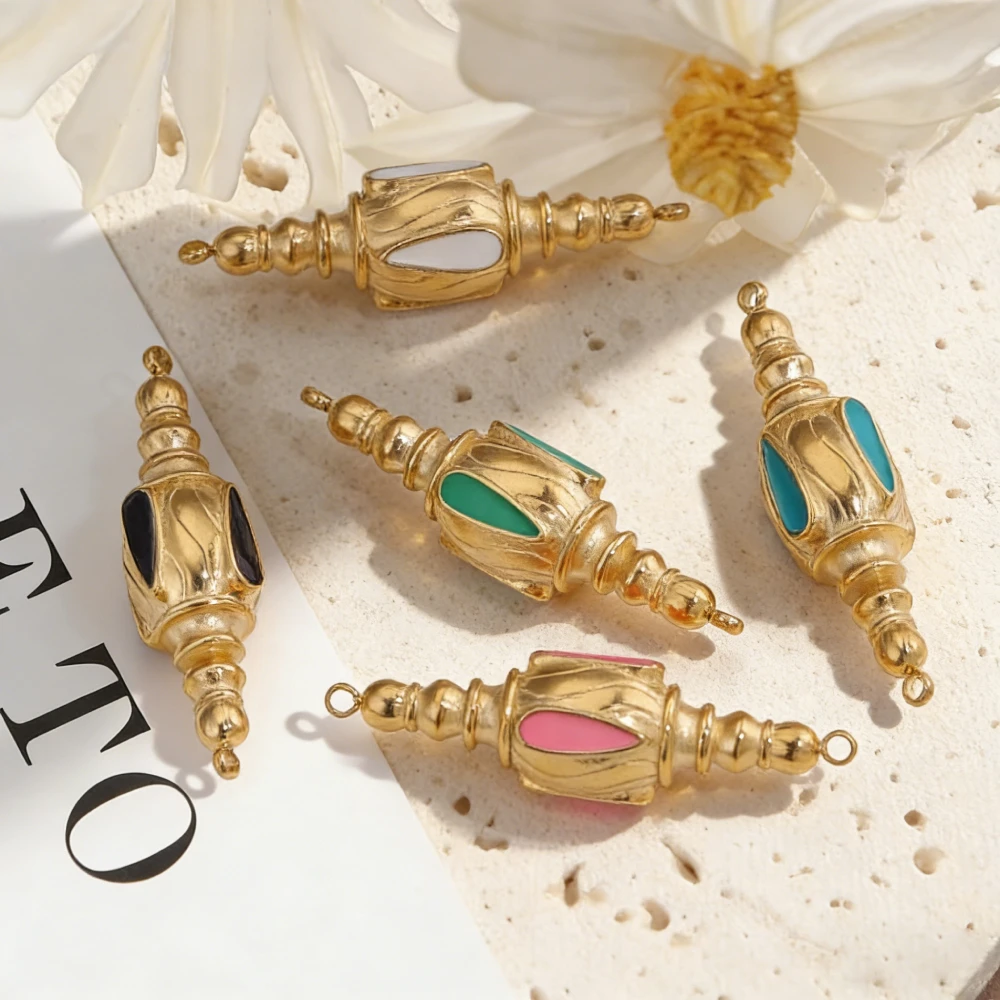 

2pcs Stainless Steel Drip Glaze Vintage Design Gold Plated Roman Beads For DIY Jewelry Connection Necklace Pendant Accessories