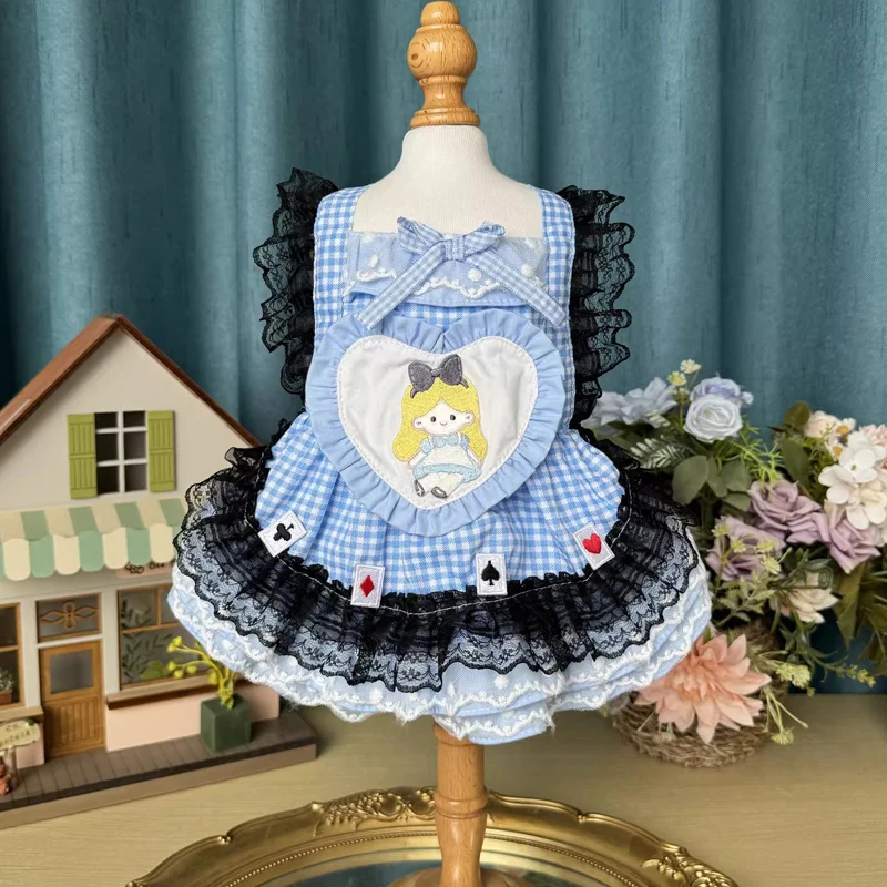 Original Handmade Lolita Pet Dog Clothes Fashion Cute Blue Black Lace Princess Dress For Small Medium Dogs Puppy Clothing Poodle