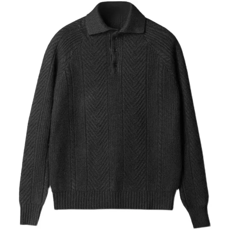 Sweater Mens Winter Solid Color Semi-turtleneck POLO Shirt Knitted Sweater Slim-fit Elastic Bottom Mens Clothing