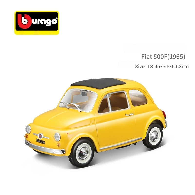 Bruago-neumático de goma de aleación estática para niños, modelo de coche Fiat 500f 1:24 1965, adorno para niños pequeños, colección de modelos de juguete