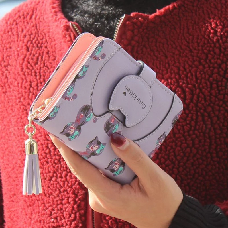 Fashion Small Female Purse Short Purse Lady Letter Snap Fastener Zipper Short Clutch Wallet Card Holder Coin Money Women Wallet