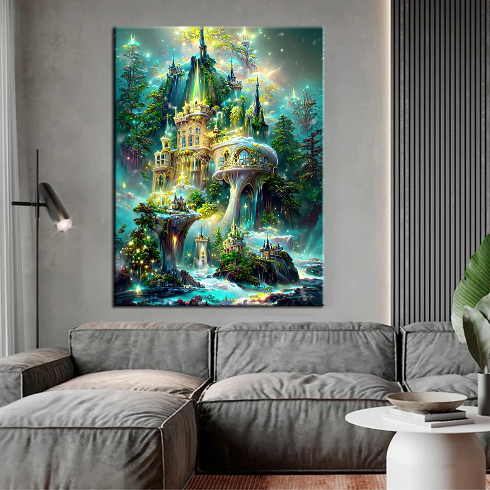 5D fai da te diamante ricamo castello di fantasia nella foresta pittura diamante aghi punto croce aghi decorazioni per la casa J3420