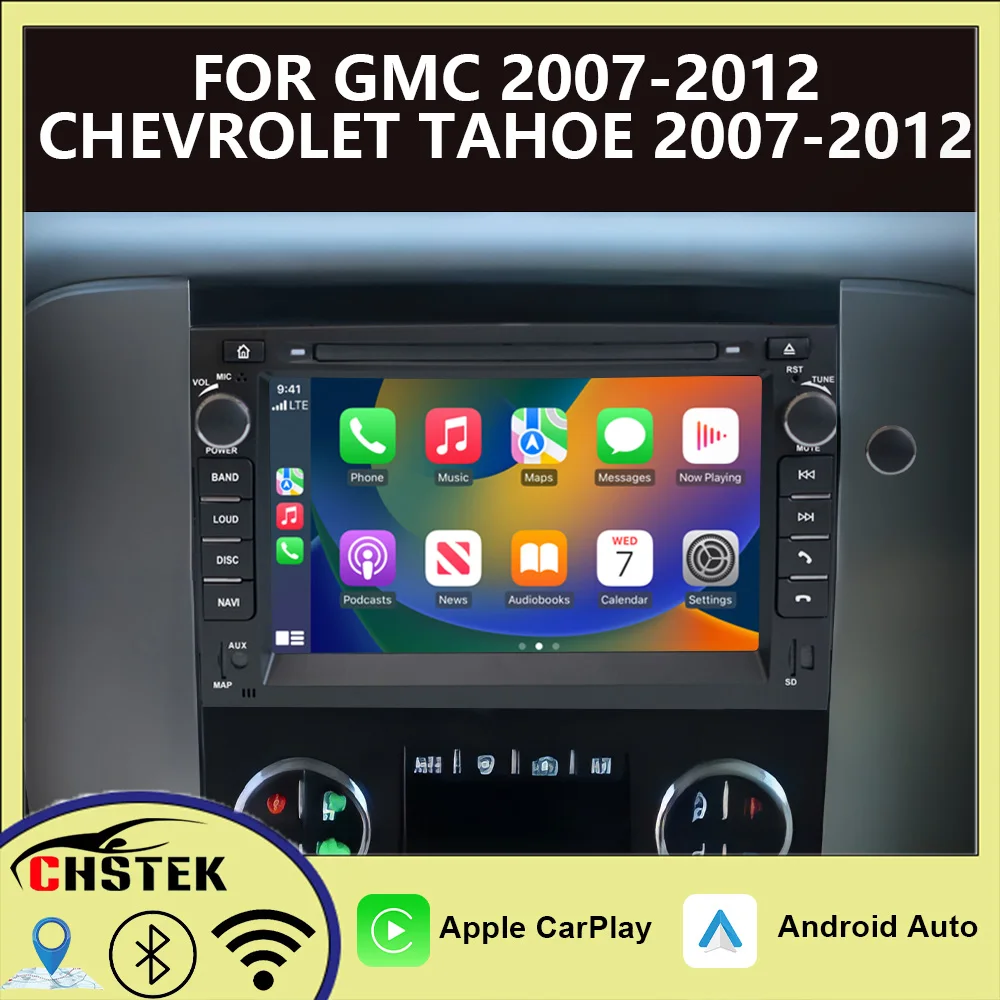 Radio para Auto CHSTEK con Android Auto Inalámbrico y Carplay Multimedia para GMC 2007-2012 Chevrolet Tahoe 2007-2012 con Navegación WIFI y Bluetooth