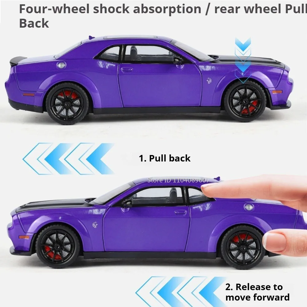 Scale 1:24 Hellcat Sports Car Model Toy Music Light Pull Back Doors Opened Police Cars Models Metal Diecast Toys for Kids