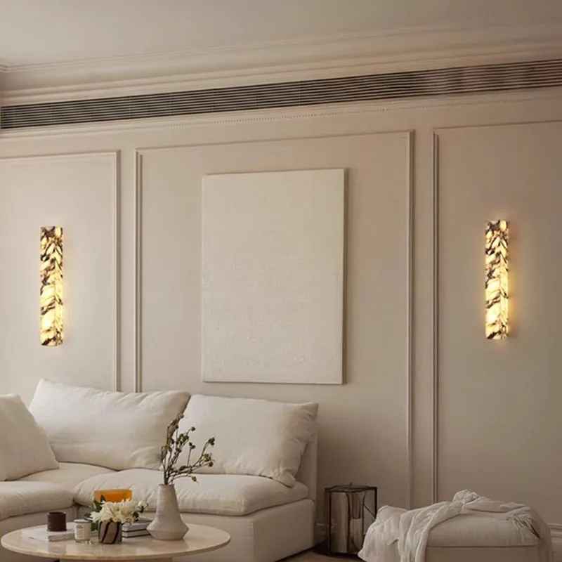 مصابيح حائط خارجية كلاسيكية حديثة طويلة من الرخام ومبتكرة وبسيطة لغرفة النوم بجانب السرير #4