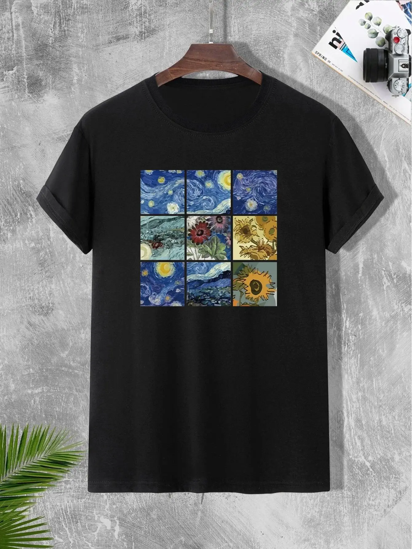 Men's Casual Oil Painting Print T-shirt Color Crew Neck Short Sleeve Fashion Top in Other Materials