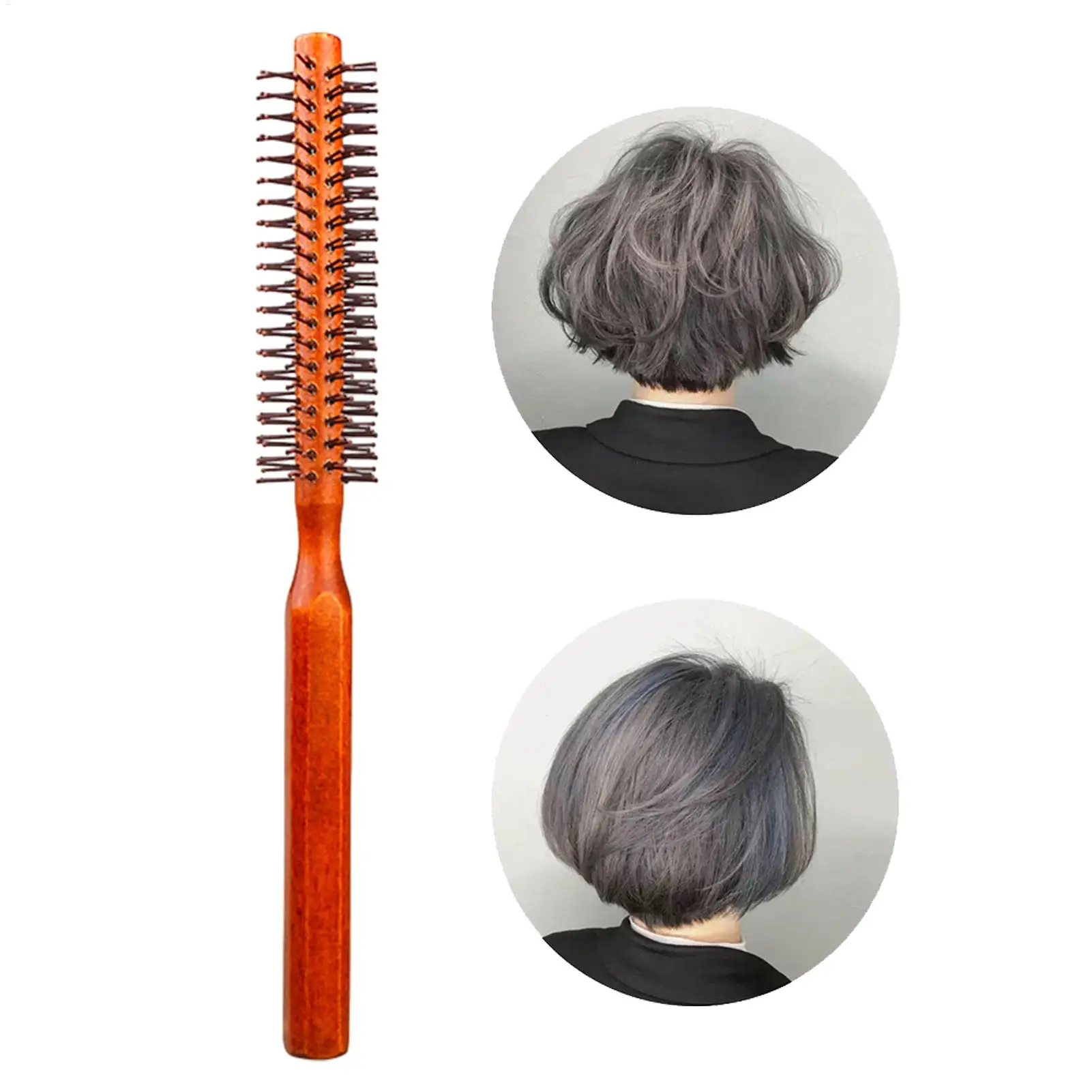 Wooden Handle Nylon Teeth Circular Brush Curly Roller Comb Fluffy Hair Root Straight Hair Multifunctional Comb for Styling