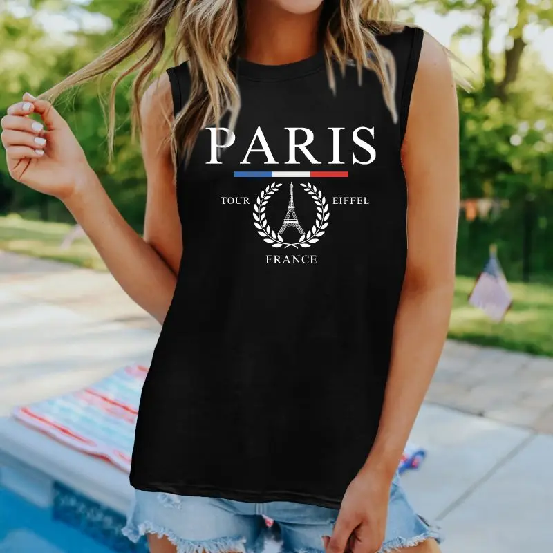 

Paris France Print Women's Fashion Sports Tank Tops Summer Running Vest Gym Clothing Casual Singlets