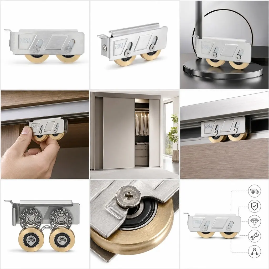 2Pcs Sliding Door Roller Assembly Stainless Steel Double Copper Wheel Smooth Rolling Closet Patio Door Replacement Bearing