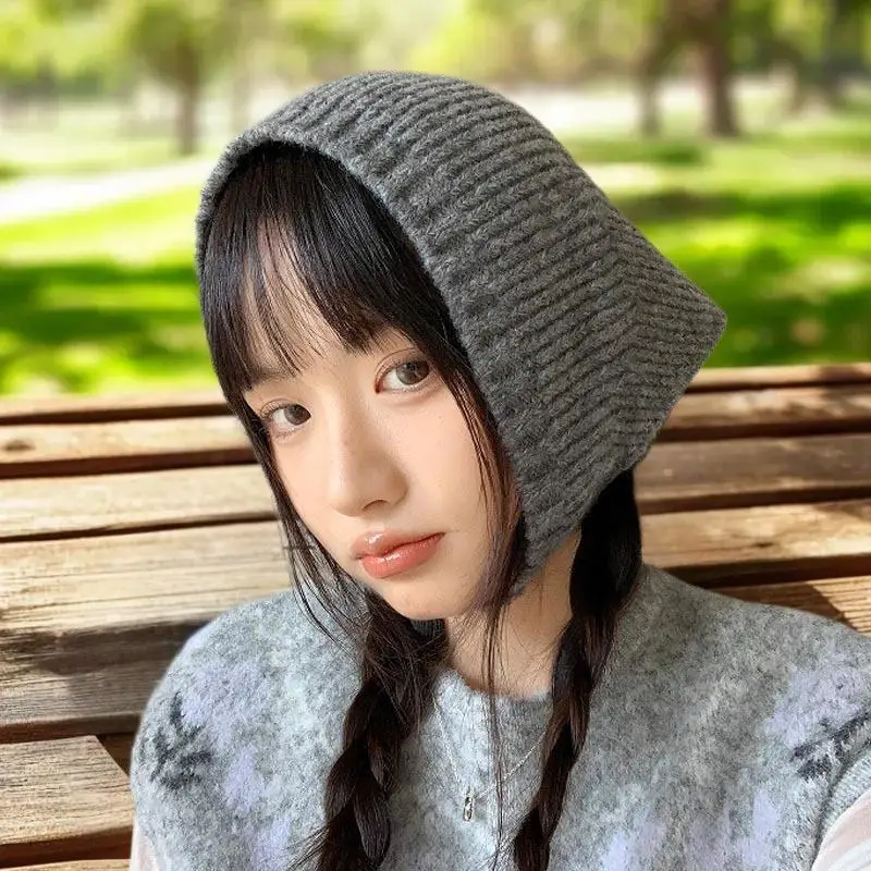 Sciarpe invernali da esterno calde lavorate a maglia addensate; Copricapo a triangolo retrò per donna.