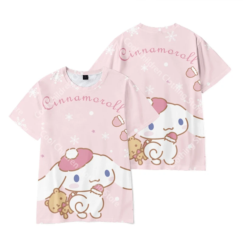 

Летняя футболка Sanrio с большими ушами собаками, кавайная детская модная футболка с 3D мультяшным рисунком для родителей и детей, мужская футболка с короткими рукавами