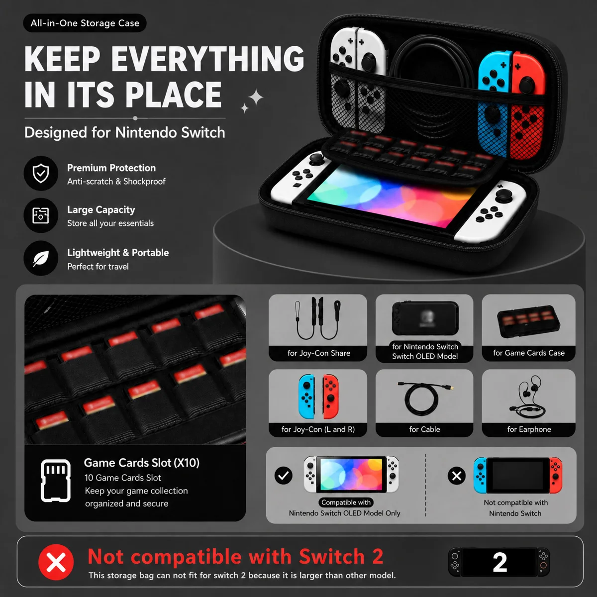 Macaron Color Hard Storage Bag With Mesh Pockets Portable Travel Gaming Accessories Storage Bag for Nintendo Switch Lite/OLED