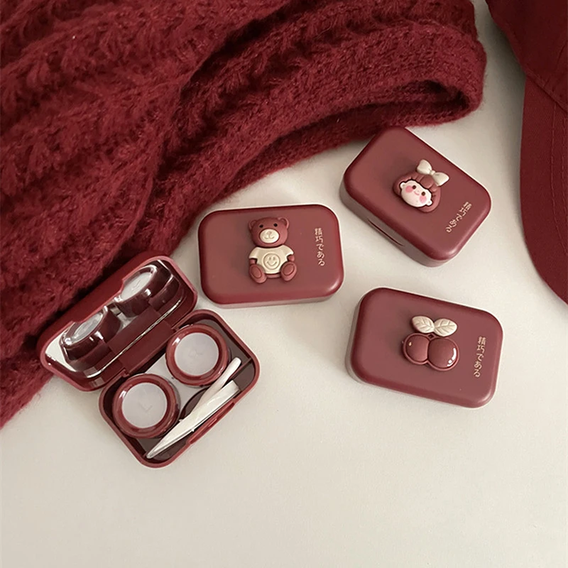 Whitening Wine Red Three-dimensional Girl Doll ~ INS Style Beauty Contact Lens Box Companion Box Contact Kens Box