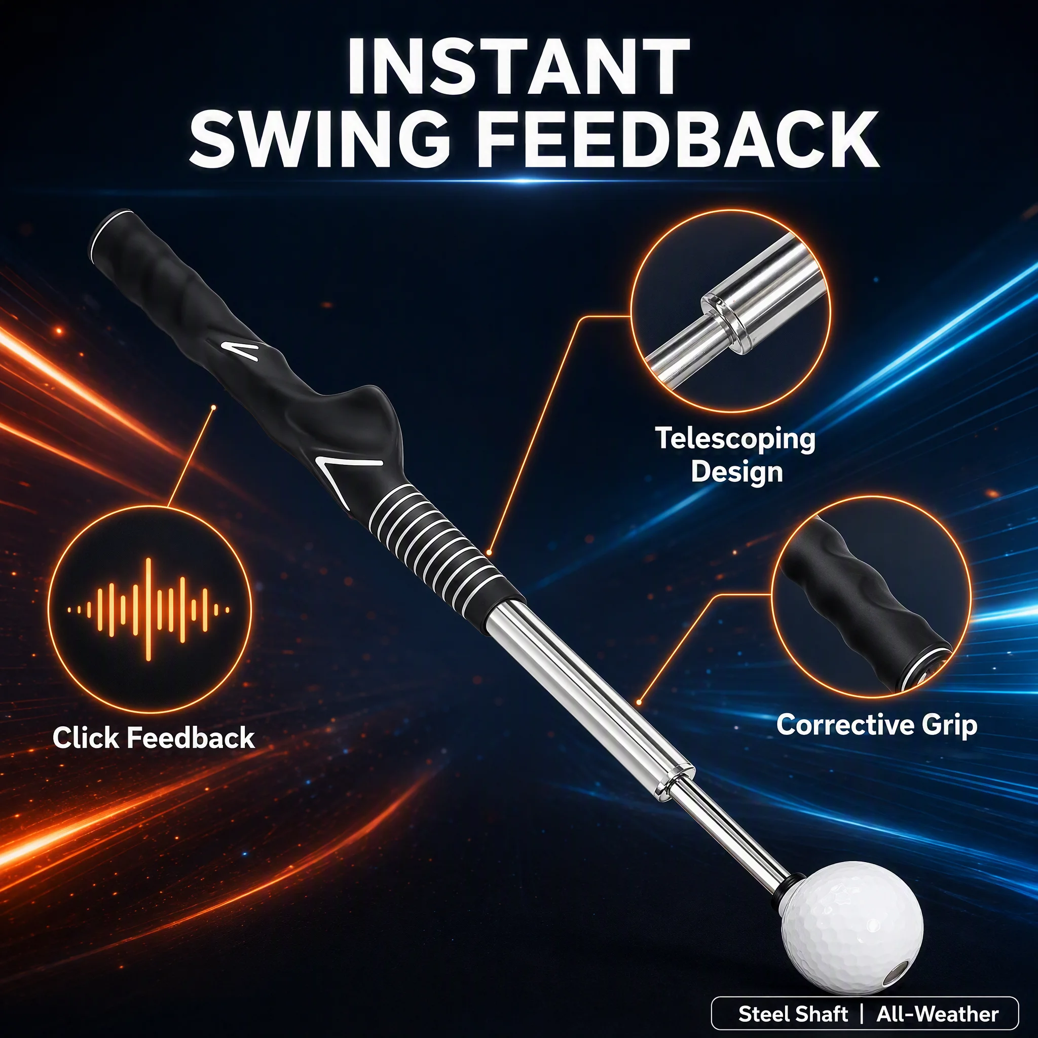 Golf Swing Trainer Portable Correcting Gesturer Rhythm Click Sound Telescopic Warm Up Training Aid Grip Strength Practice Stick