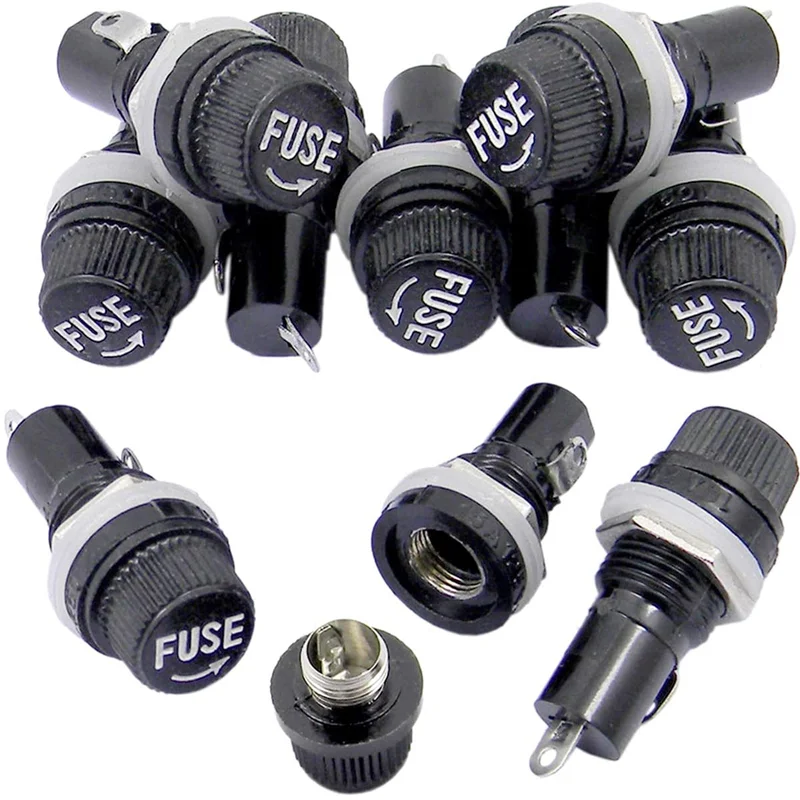 5 Pieces / Set of Durable Fuse Mounting Base Panel Mounting Nut Fuse Base, Suitable for Glass Tube Fuse 5x20mm / 6x30mm