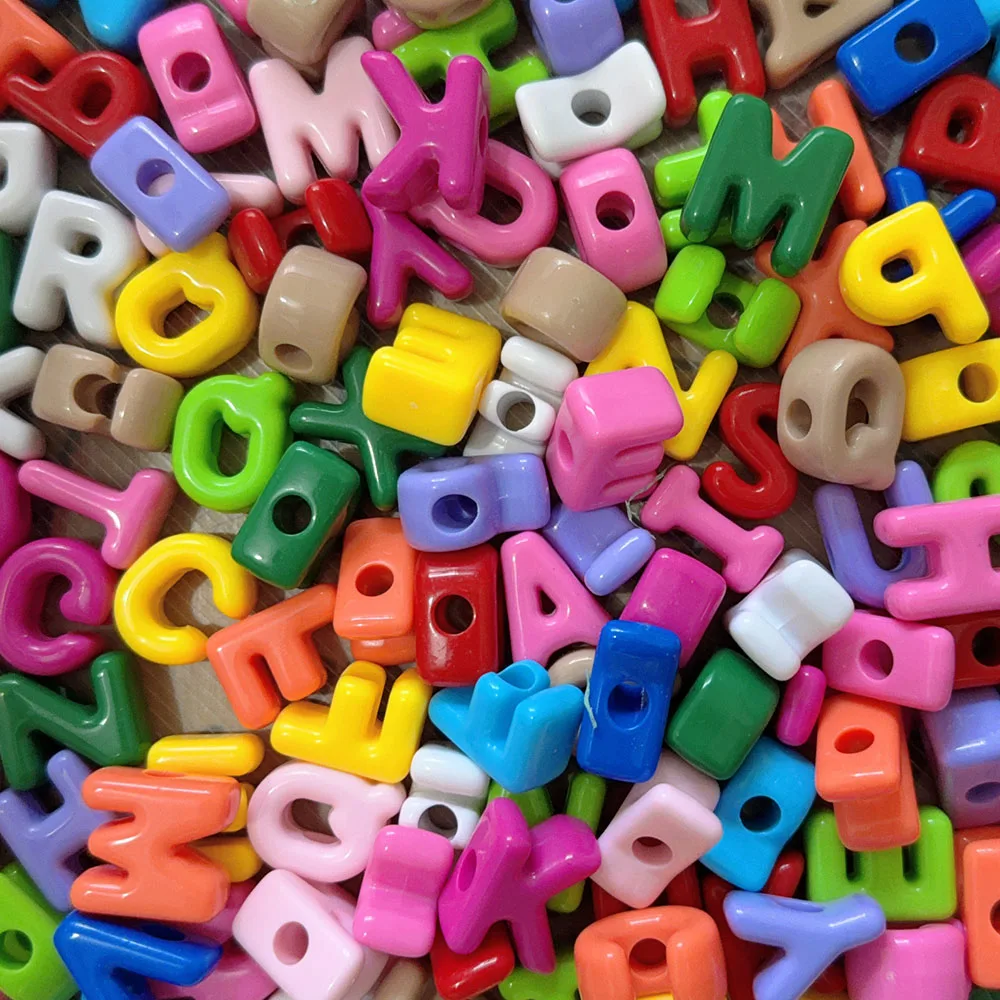 10Pcs Acrylic Large Hole English Letter Beads Mixed Color Alphabet Early Education Loose Bead DIY Jewelry Accessories Making