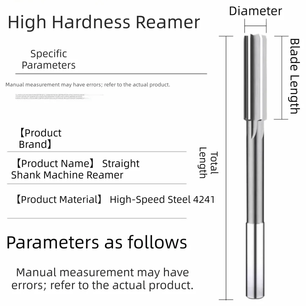 Tool Straight Flute HSS Reamer Shank Diameter 2mm-12mm Machining Tool H7 Straight Flute Reamer Steel Machining