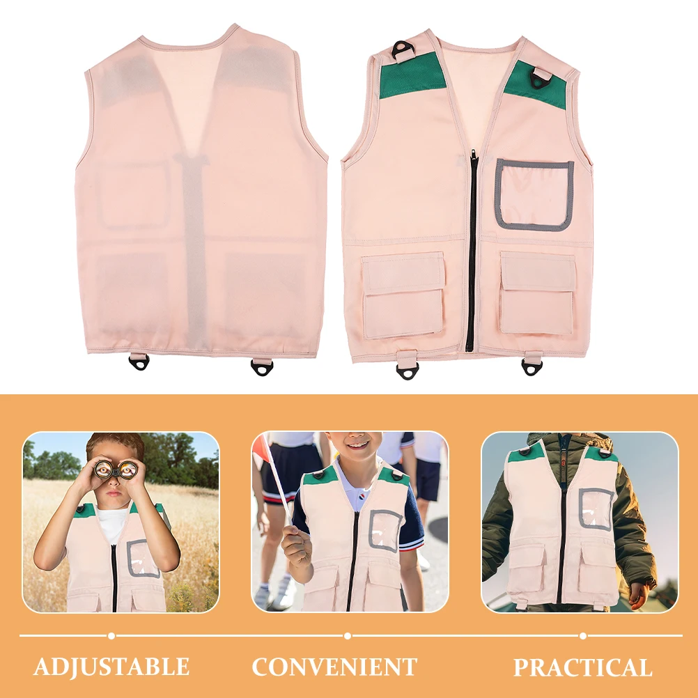 2pcs Kids Role playing Explorer Vest Outdoor Camping Children Fishing Costume Khaki Color Performance