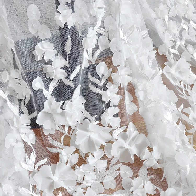 Lace Chiffon flower fabric,net yarn 3D Lace wedding dress fabric, Embroidered skirt material,sewing accessories