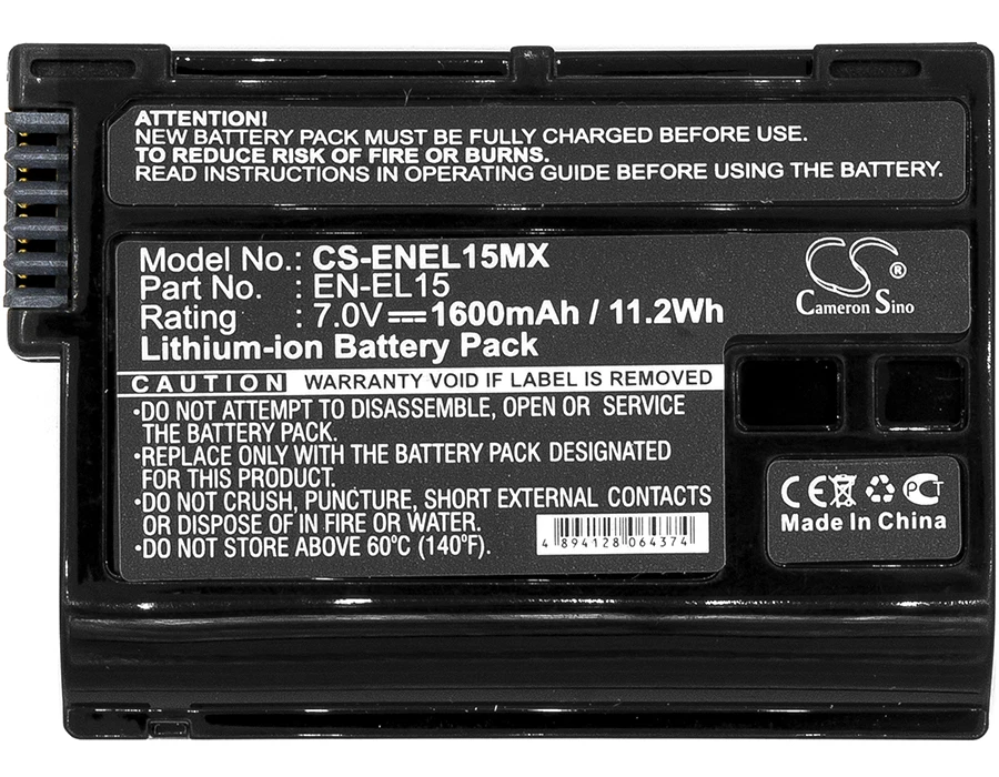 CS Replacement Battery for NiKon Coolpix D7000,D800,Digital SLR D800,D800E,1 V1,MB-D12,D600,D610, PN:EN-EL15 1600mAh / 11.2Wh