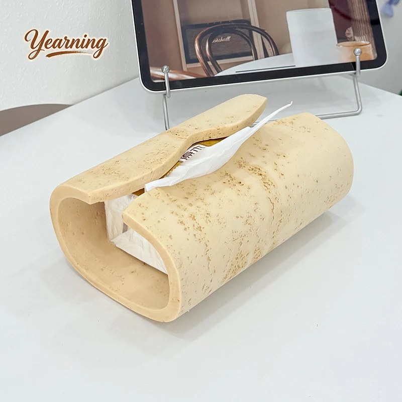 

Creative Travertine Tissue Box Light Luxury Wabi-Sabi Style Napkin Holder Desktop Ornament for Living Room Coffee Table
