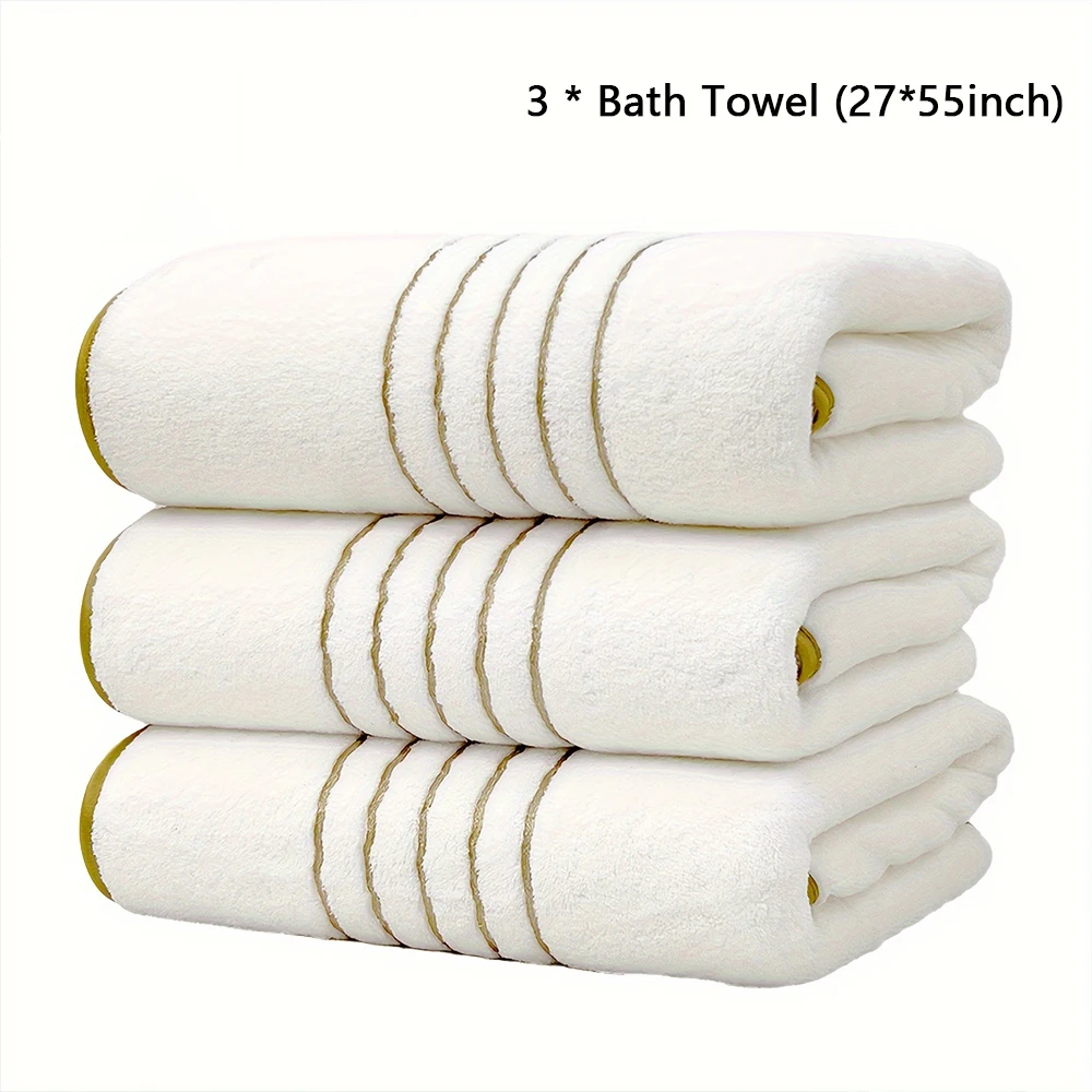 2/3/6/8 Pcs Bath Towel Set White & Gray with Gold Accents, Soft Absorbent Premium Towels for Home, Hotel & Bathroom image 3