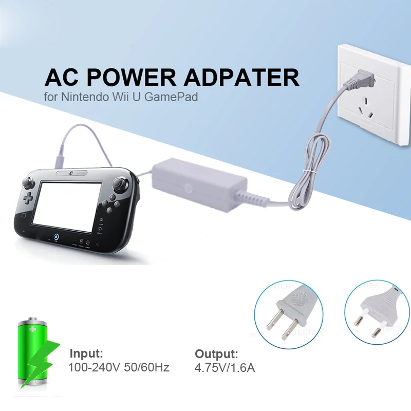 Charger For Wii U Handheld Game Console AC Adapter US/EU Plug Charging 100-240V Adapter Compatible With Nintendo Remote Joystick