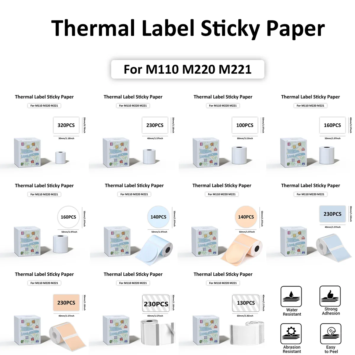 Thermal Label Paper for M110 M200 M120 M220 Label Printer, White/Color/transparent Thermal Paper for Clothing, Retail, Mailing