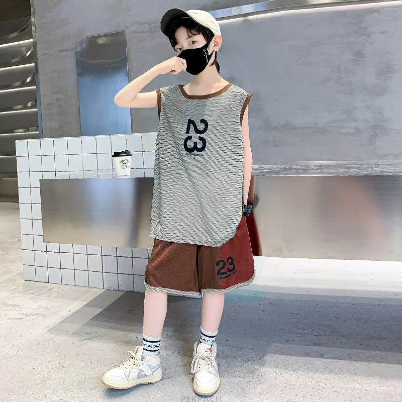 Kids Boys Summer Sports Jerseys Children Vest And Shorts Tracksuit 2Pcs Clothing Set Kids Basketball Clothes Set Sporty Uniform