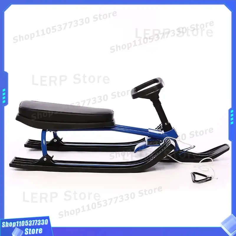 Durable Plastic Steel Snow Sled with Brakes for Kids and Adults Winter Outdoor Fun Reinforced Sitting Snowmobile Sleigh