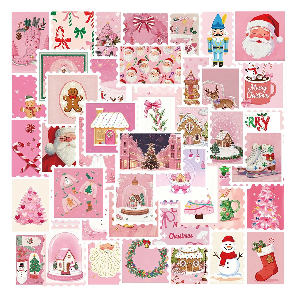 10/30/50pcs Carino Rosa Francobolli Di Natale Adesivi Del Fumetto Divertente Graffiti Adesivo FAI DA TE Laptop Chitarra Telefono Kawaii Babbo Natale Decalcomanie