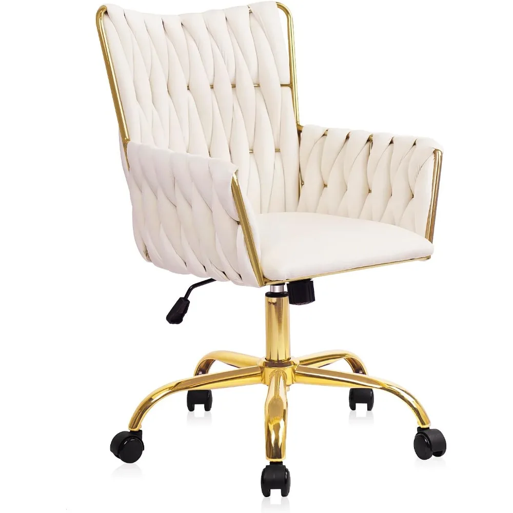 

Modern Velvet Comfy Make Up Vanity Chair, Cute Girl Armchair with Gold Base and Wheels, Heavy Duty High Back Ergonomic