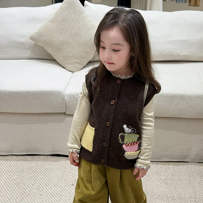 Girls' Suit 2026 Autumn and Winter New Children's Wear Baby Girls Knitted Waistcoat Leggings Corduroy Pants Three-piece Set