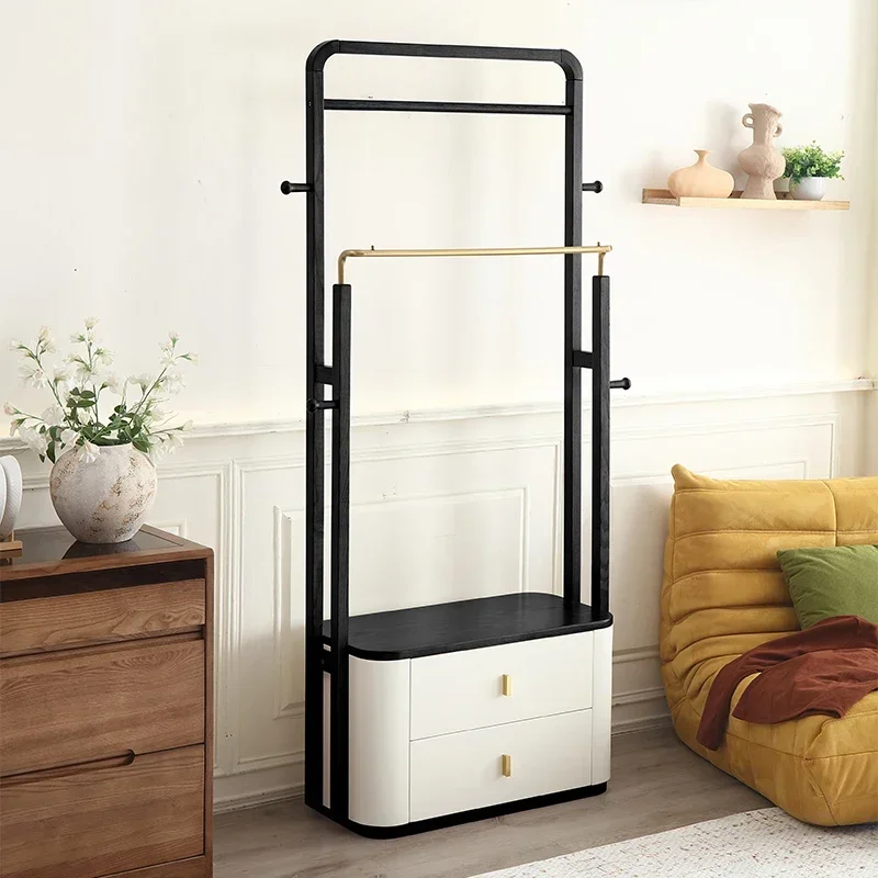 JJAsh Wood Hanger Floor-to-ceiling Bedroom Household Solid Wood Entry Door Can Sit Shoe Change Stool Bedside Storage Coat Rack