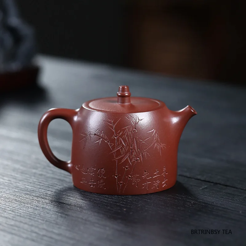 Yixing Handmade Purple Clay Teapot Beauty Tea Infuser Tea Pot Hand-carved Bamboo Leaf Kettle Chinese Zisha Tea Set Teaware 240ml