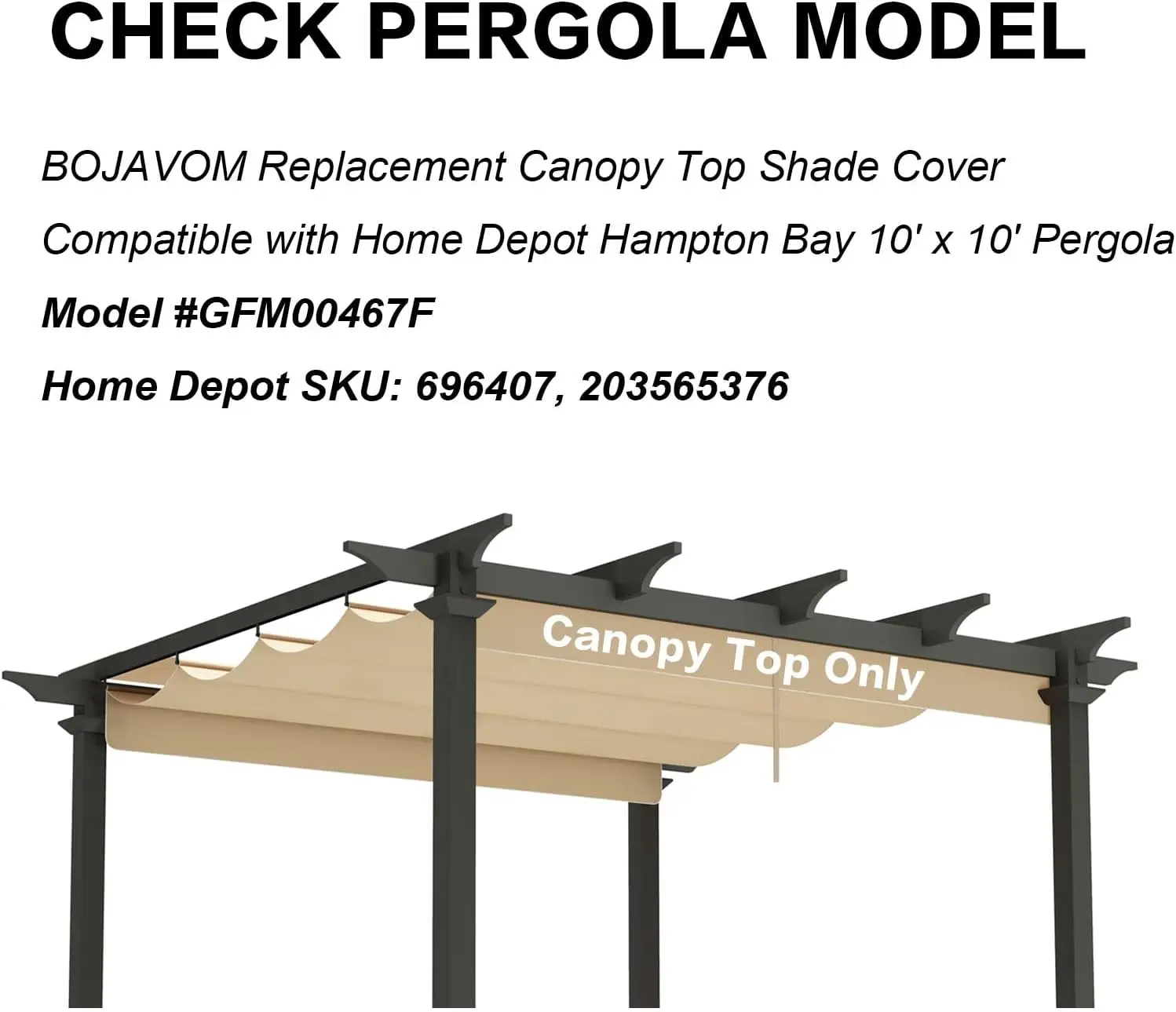Beige Fabric Pergola Shade Cover for Home Use, Compatible with 10' x 10' Pergola, Replacement Canopy Top