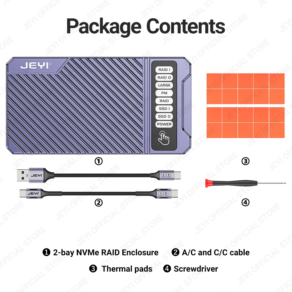 Imagem -06 - Jeyi-dual Nvme Enclosure Bay Hardware Raid Enclosure Velocidade de Transmissão 20gbps Ssd Case Suporte Raid0 Raid1 Grande Jbod