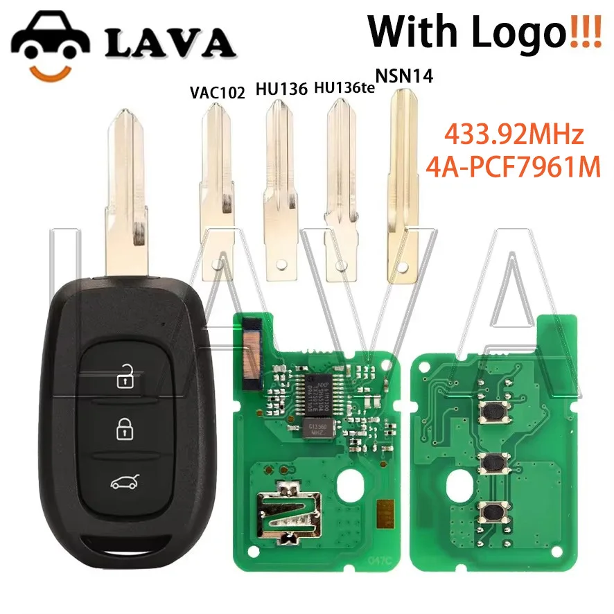 LAVA 4A Chip 433MHz Car Remote Smart Key For Renault Duster Clio4 Sandero Master3 Symbol Trafic Dacia Logan Lodgy Dokker