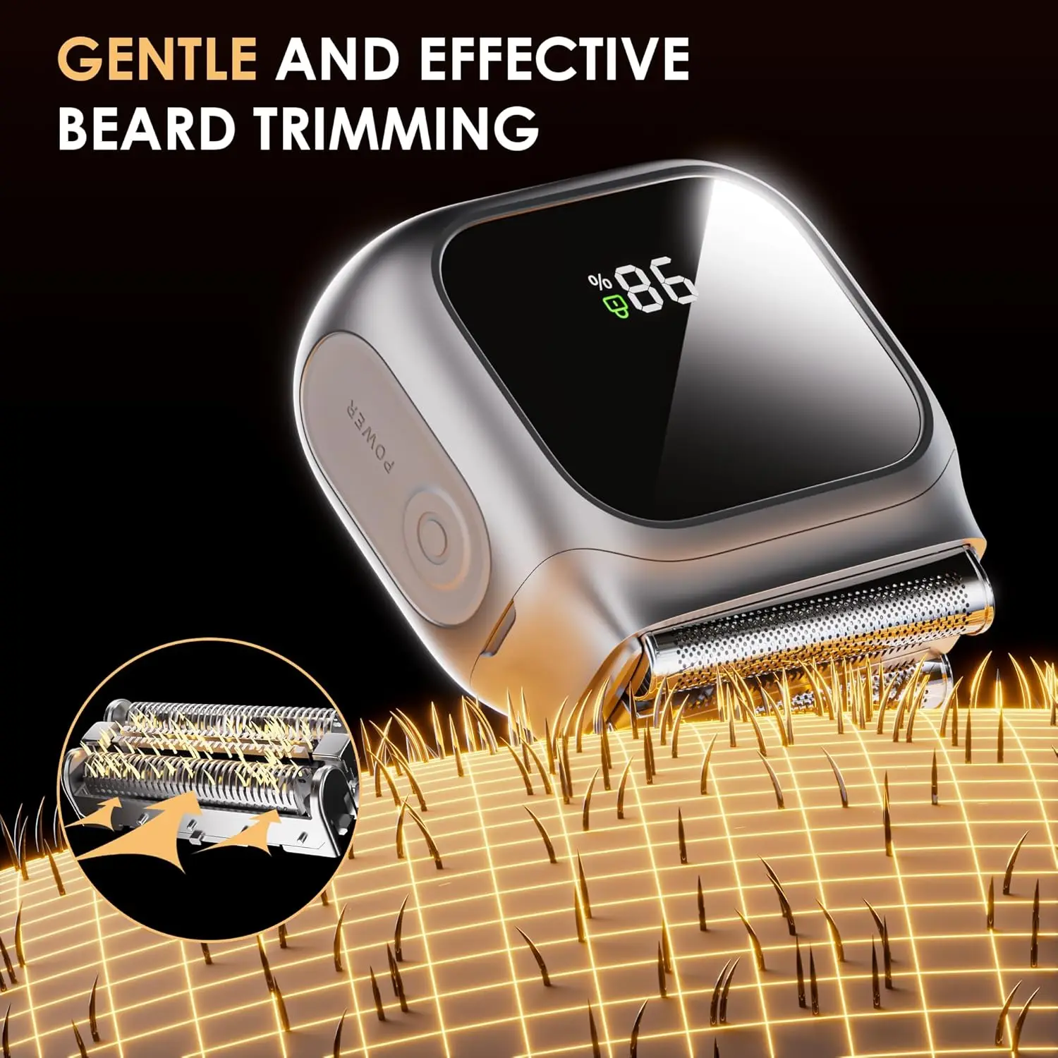 Electric Razor for Men Innovative Mirror-Like Design Beard Trimmer for Men with 3 Floating Blades IPX7 Mini Men's Foil Shavers