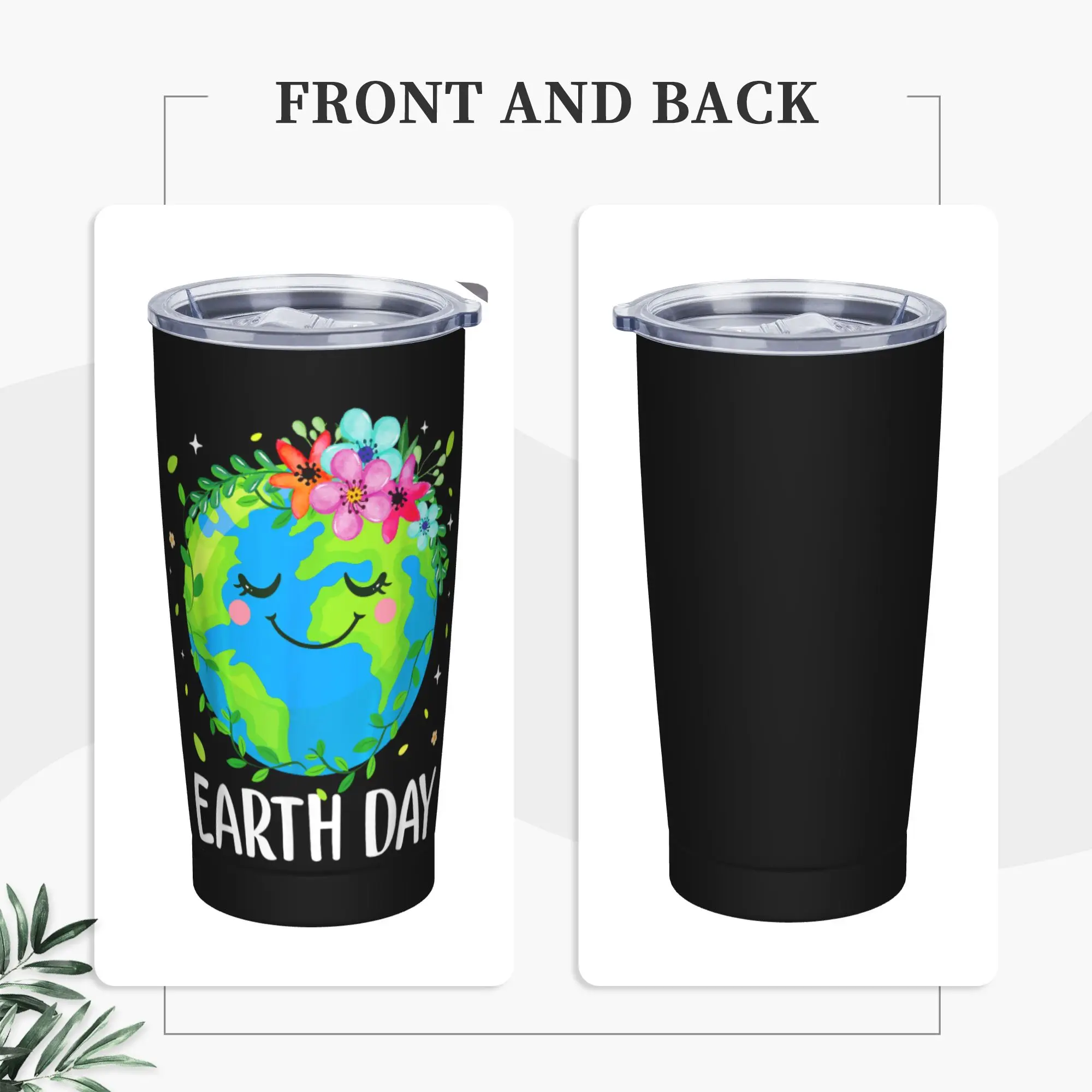 Stainless Steel Tumbler Earth Day Shirt Cute Earth with Floral Thermal Mug Portable Cold and Hot Car Mugs Camping Water Bottle