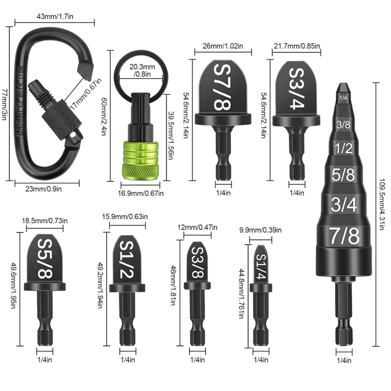 ABGR-15PCS أداة التأرجح 6 في 1 HSS مكيف الهواء النحاس أنبوب المتوسع ، ألو سبائك الألومنيوم بت حامل 1/4 بوصة HVAC إصلاح S