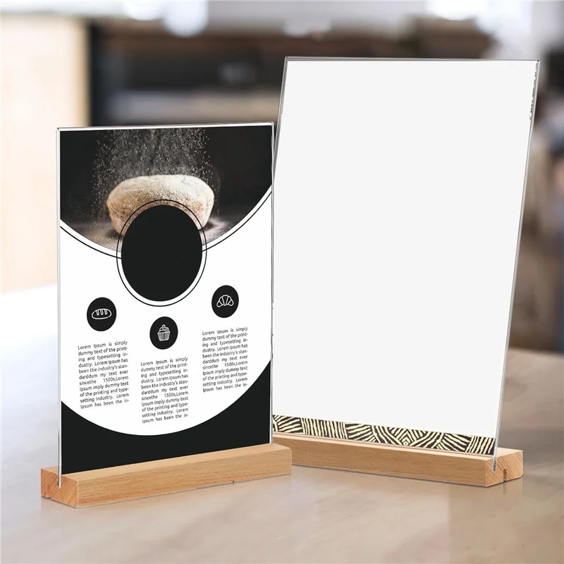 A56X 4 Pack Acrylic Sign Holder Kit 8.5X11 Inches, L/T Shape Clear Acrylic Frames Wood Base, For Office