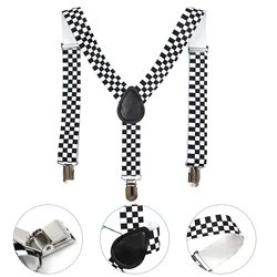 Checkered Clip-on Braces Elastic Y-back Suspender (Black+White) Checkered suspender Clip-on suspender