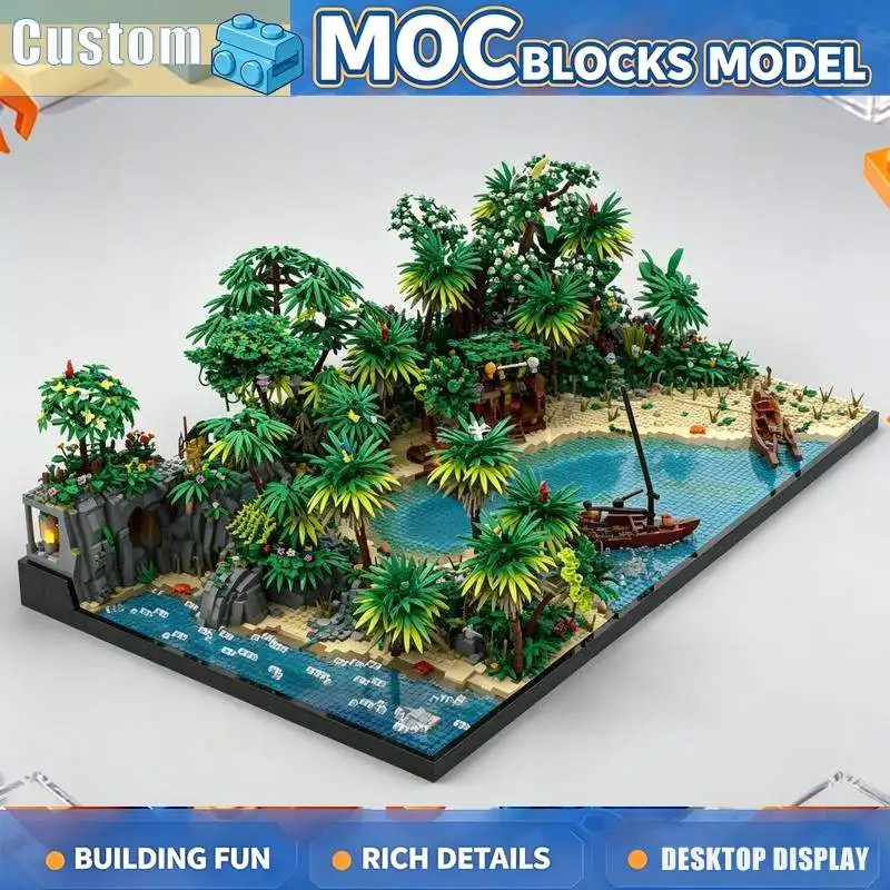 NEW 12251PCS MOC Coral Bay Tropical Island Beach Resort Building Blocks Model Creative DIY Assembly Toy Gift Collection Display