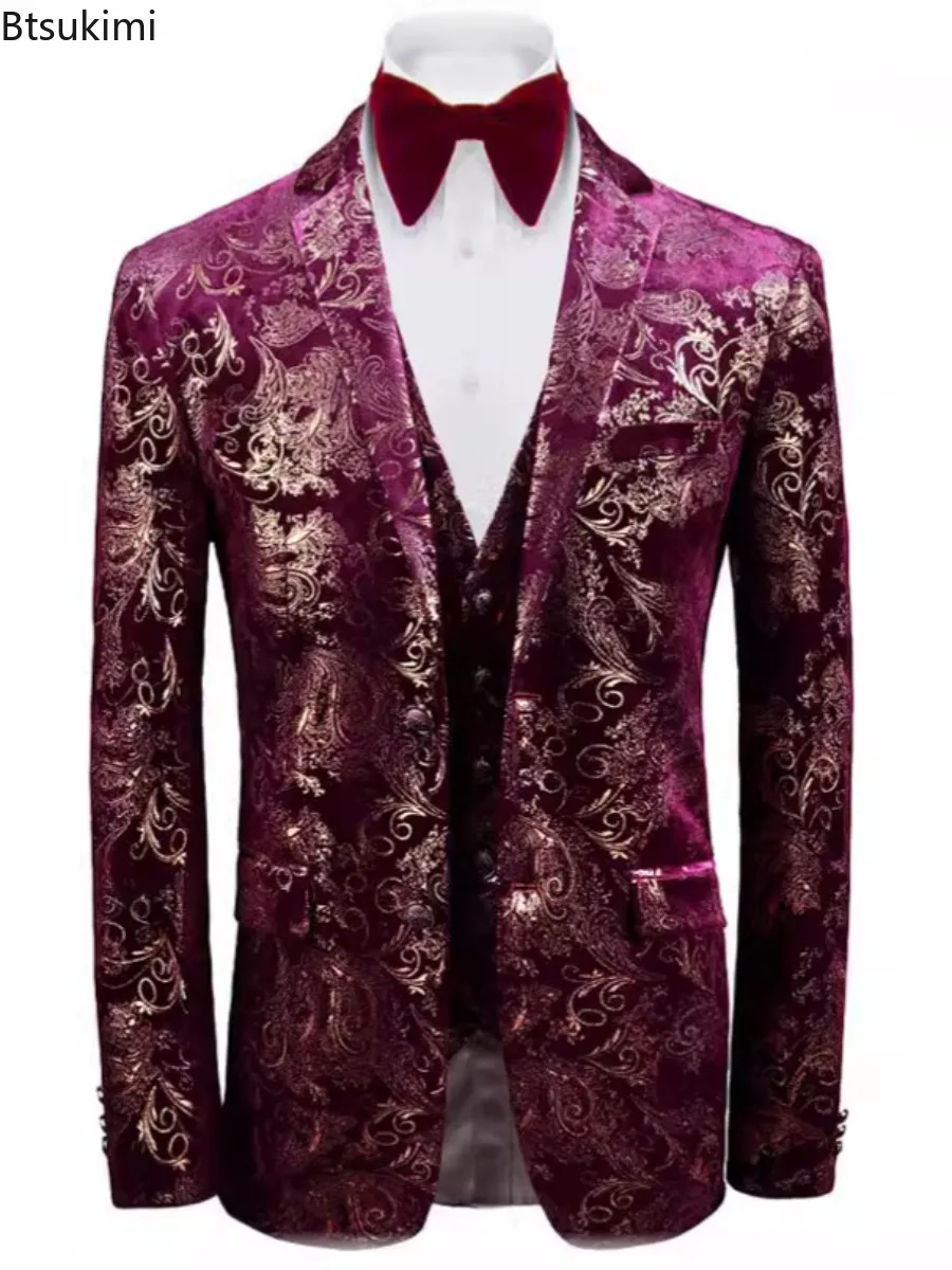 New Men's 3-piece Sets (Blazers+Vest+Pants ) European Style Trend Business Party Tuxedo Dress Outfits Stage Performance Clothes