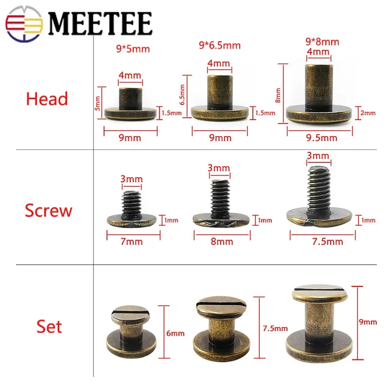 Meetee 10/20/50Pcs 5-8mm Flat Head Screws Nail Rivet DIY Bag Book Notebook Metal Binding Belt Rivets Buckle Hardware Accessories